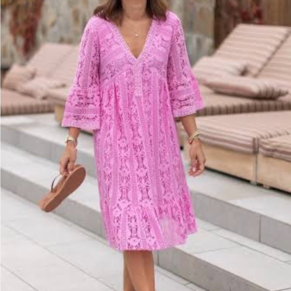 Astrid x Jilly Box Pink Lace Midi Dress NWT